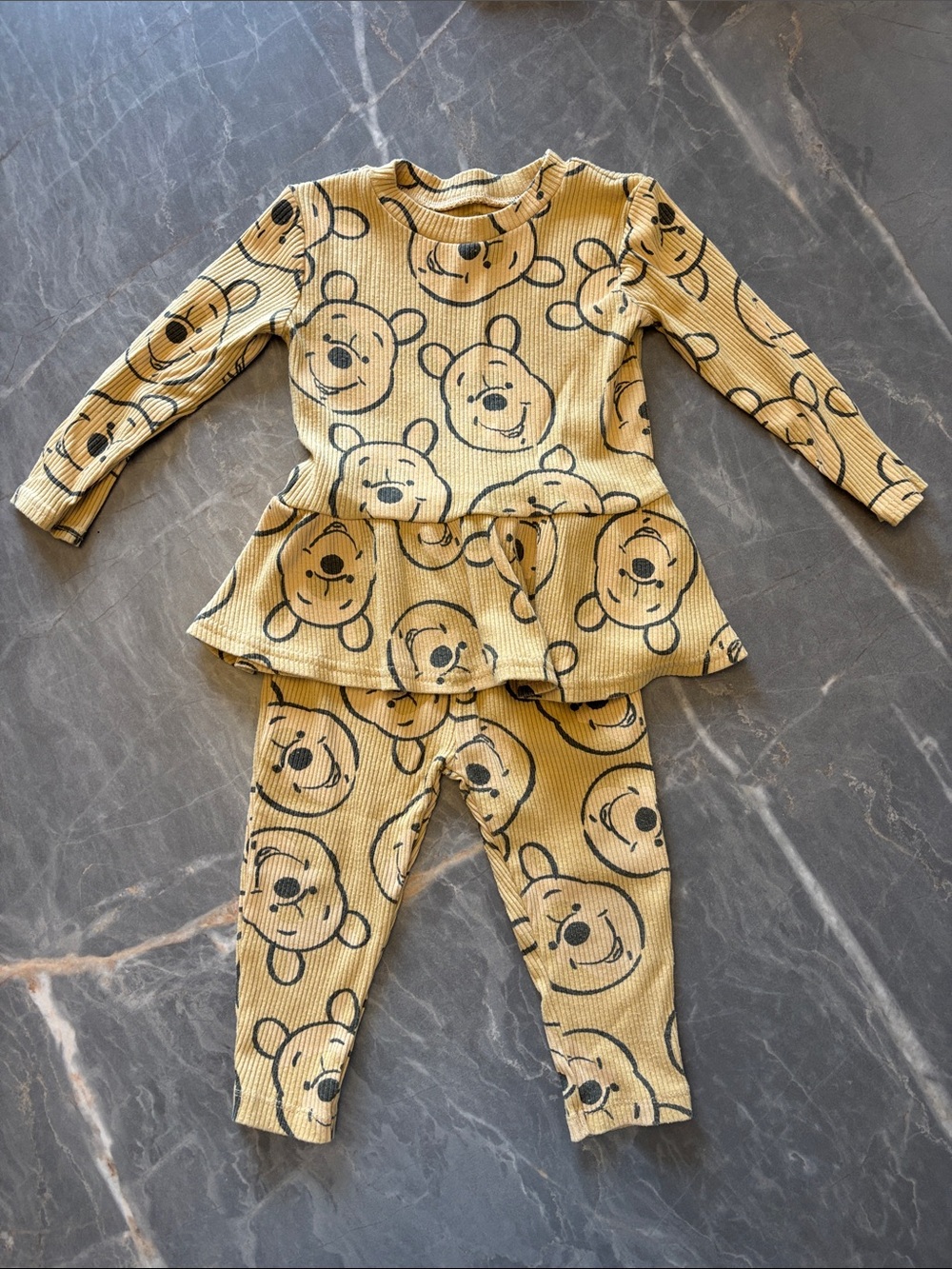 Disney Yellow Winnie the Pooh Ribbed Peplum Pajama Set